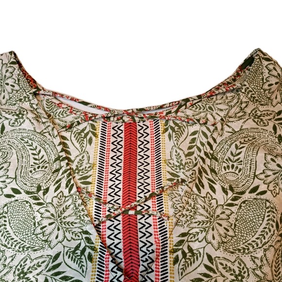 DR2 Crepe 3/4 Ruffled Bell Sleeve Blouse Boho Women's Medium Multicolor Print - Picture 14 of 16